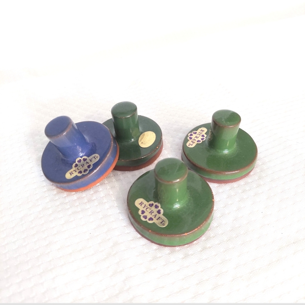 Vintage Rycraft Cookie Stamps Terra Cotta Enamel Handle Scottie Angel Santa Tree